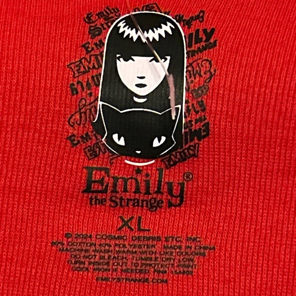 Emily the Strange Long Sleeve T-shirt Womens Red W/Black Emo Goth Pin choose NWT - Picture 5 of 14